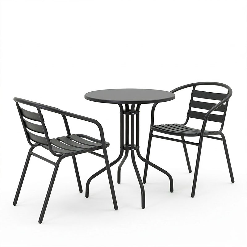 Τραπεζαρία Vergo-Tade pakoworld 3τεμ μαύρο μέταλλο Φ60x70εκ