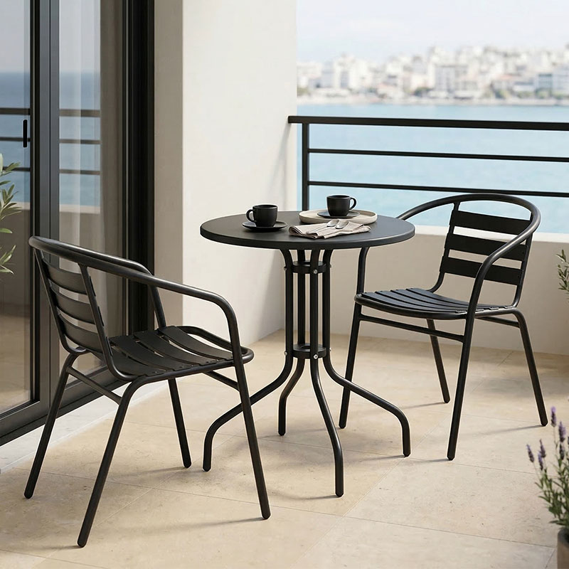 Τραπεζαρία Vergo-Tade pakoworld 3τεμ μαύρο μέταλλο Φ60x70εκ