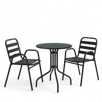 Τραπεζαρία Vergo-Sussie pakoworld 3τεμ μαύρο μέταλλο Φ60x70εκ