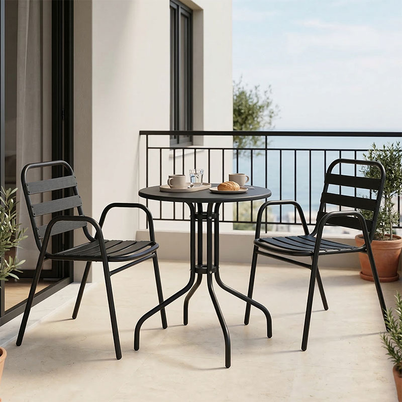 Τραπεζαρία Vergo-Sussie pakoworld 3τεμ μαύρο μέταλλο Φ60x70εκ