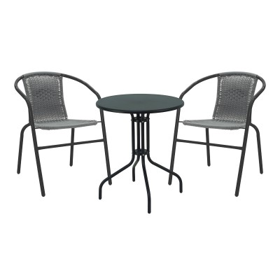 Τραπεζαρία Vergo-Obbi pakoworld 3τεμ μαύρο μέταλλο Φ60x70εκ