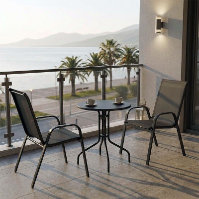 Τραπεζαρία Vergo-Calan pakoworld 3τεμ μαύρο μέταλλο Φ60x70εκ