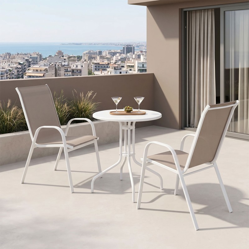 Τραπεζαρία Vergo-Calan pakoworld 3τεμ λευκό μέταλλο Φ60x70εκ