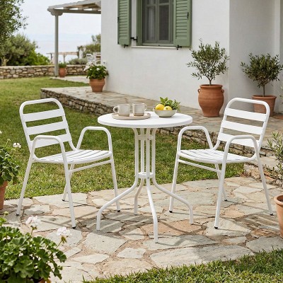 Τραπεζαρία Vergo-Sussie pakoworld σετ 3τεμ λευκό μέταλλο Φ60x70εκ