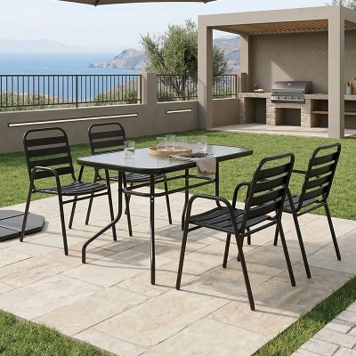 Τραπεζαρία Valor-Sussie pakoworld σετ 5τεμ μέταλλο μαύρο-γυαλί 110x60x70εκ