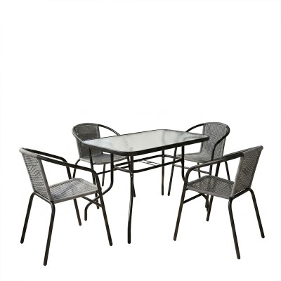 Τραπεζαρία Valor-Obbi pakoworld σετ 5τεμ μέταλλο μαύρο-γυαλί-pe γκρι 110x60x70εκ