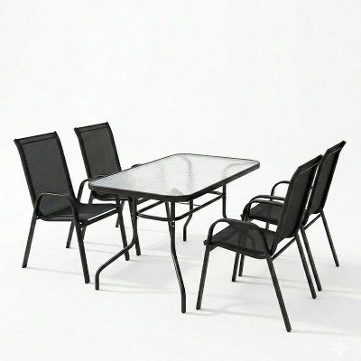 Τραπεζαρία Valor-Calan pakoworld σετ 5τεμ μέταλλο μαύρο-γυαλί-textilene μαύρο 110x60x70εκ