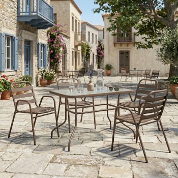 Τραπεζαρία Valor-Sussie pakoworld 5τεμ μέταλλο καφέ-γυαλί 110x60x70εκ