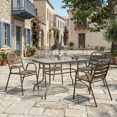 Τραπεζαρία Valor-Sussie pakoworld 5τεμ μέταλλο καφέ-γυαλί 110x60x70εκ