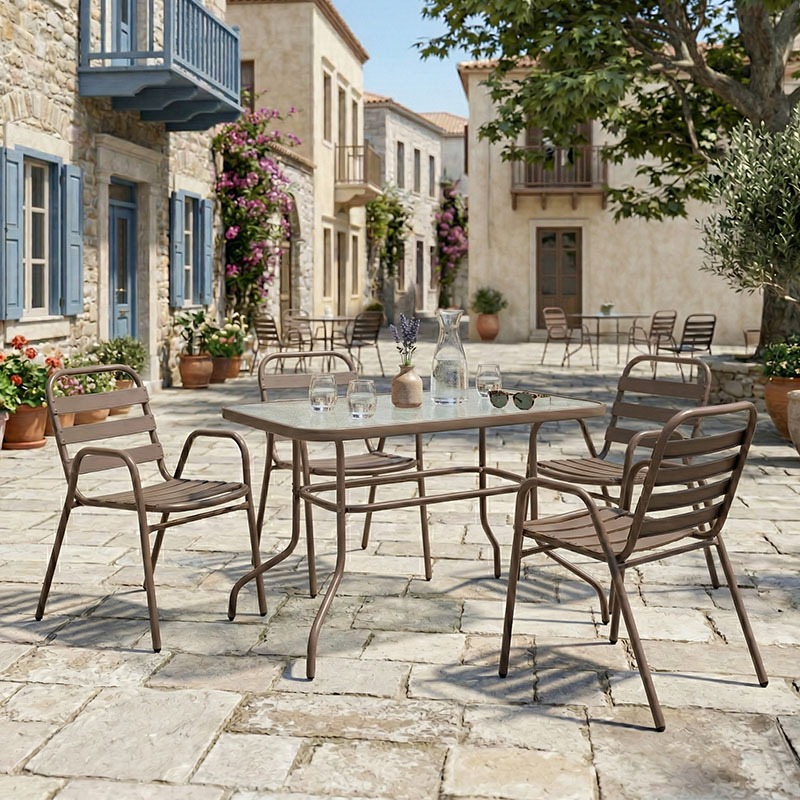 Τραπεζαρία Valor-Sussie pakoworld 5τεμ μέταλλο καφέ-γυαλί 110x60x70εκ