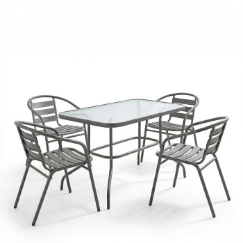 Τραπεζαρία Valor-Tade pakoworld σετ 5τεμ μέταλλο ανθρακί-γυαλί 110x60x70εκ