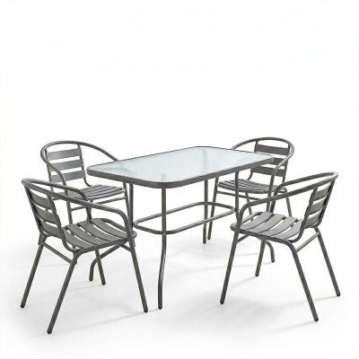 Τραπεζαρία Valor-Tade pakoworld σετ 5τεμ μέταλλο ανθρακί-γυαλί 110x60x70εκ