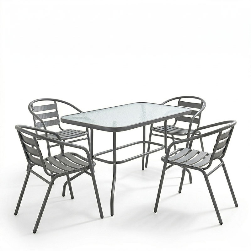 Τραπεζαρία Valor-Tade pakoworld σετ 5τεμ μέταλλο ανθρακί-γυαλί 110x60x70εκ