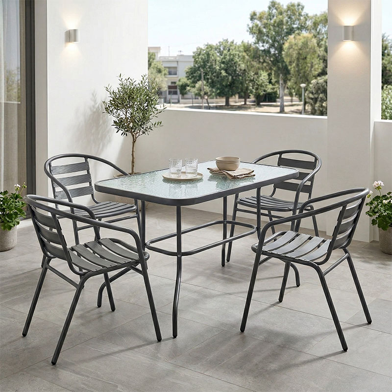 Τραπεζαρία Valor-Tade pakoworld σετ 5τεμ μέταλλο ανθρακί-γυαλί 110x60x70εκ