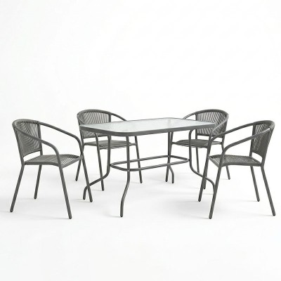 Τραπεζαρία Valor-Lindaria pakoworld σετ 5τεμ μέταλλο ανθρακί-γυαλί-pe rattan 110x60x70εκ