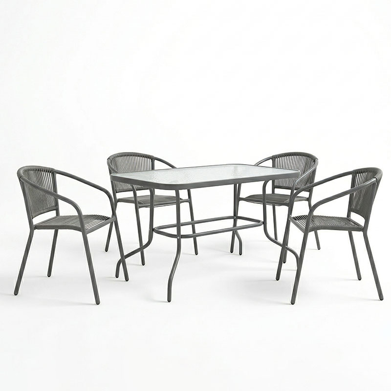 Τραπεζαρία Valor-Lindaria pakoworld σετ 5τεμ μέταλλο ανθρακί-γυαλί-pe rattan 110x60x70εκ