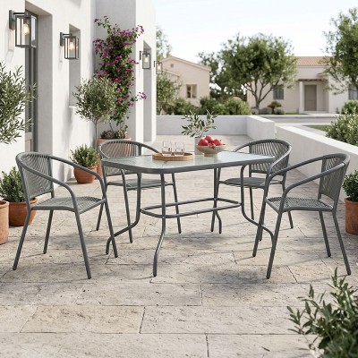 Τραπεζαρία Valor-Lindaria pakoworld σετ 5τεμ μέταλλο ανθρακί-γυαλί-pe rattan 110x60x70εκ