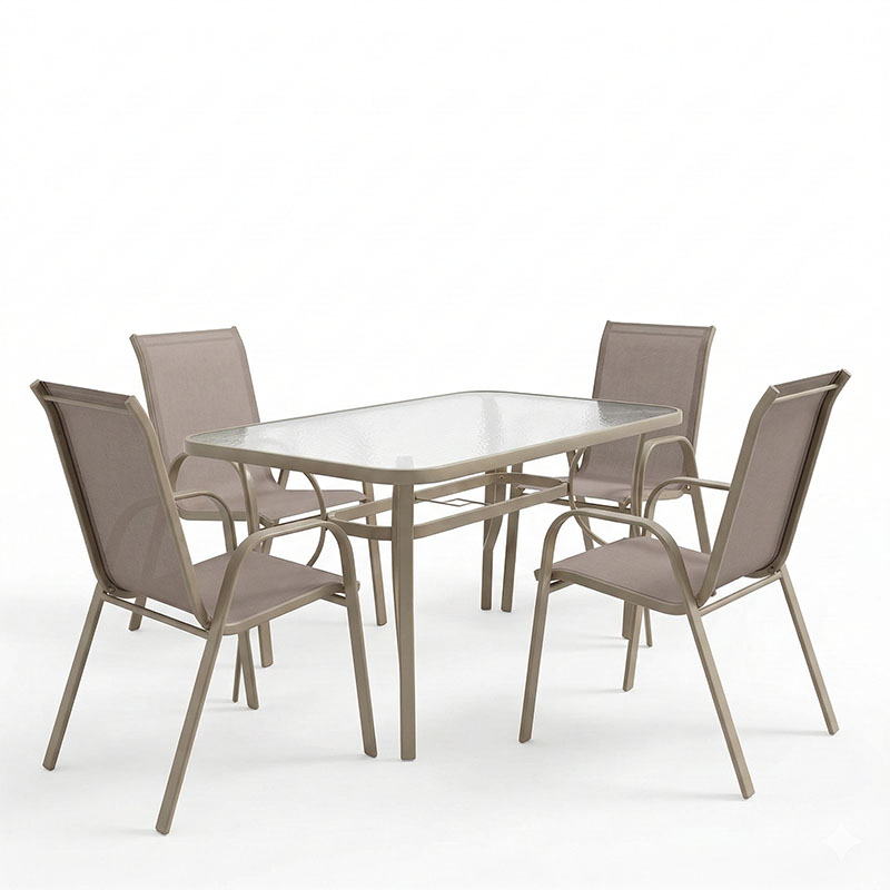 Τραπεζαρία Ensure-Calan pakoworld 5τεμ μέταλλο-γυαλί σε σαμπανιζέ απόχρωση 140x80x70εκ