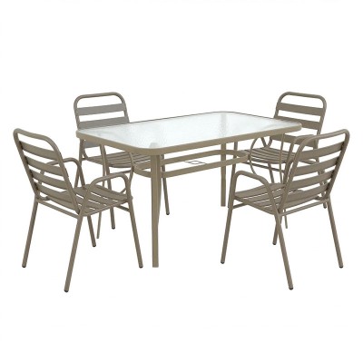 Τραπεζαρία Sussie-Ensure pakoworld 5τεμ μέταλλο-γυαλί σε σαμπανιζέ απόχρωση 140x80x70εκ