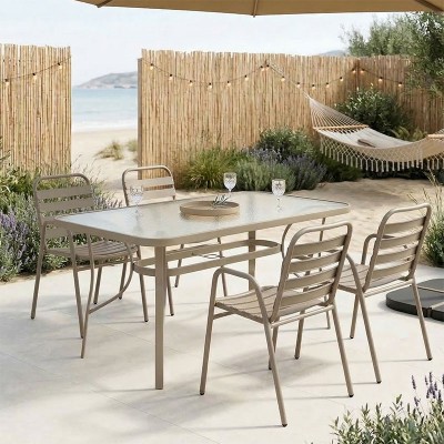 Τραπεζαρία Sussie-Ensure pakoworld 5τεμ μέταλλο-γυαλί σε σαμπανιζέ απόχρωση 140x80x70εκ