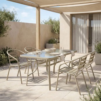 Τραπεζαρία Tade-Ensure pakoworld 5τεμ μέταλλο-γυαλί σε σαμπανιζέ απόχρωση 140x80x70εκ