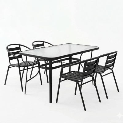 Τραπεζαρία Tade-Ensure pakoworld 5τεμ μέταλλο-γυαλί σε μαύρη απόχρωση 140x80x70εκ