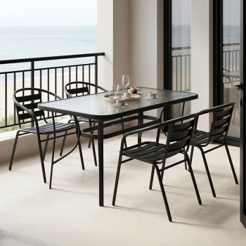 Τραπεζαρία Tade-Ensure pakoworld 5τεμ μέταλλο-γυαλί σε μαύρη απόχρωση 140x80x70εκ