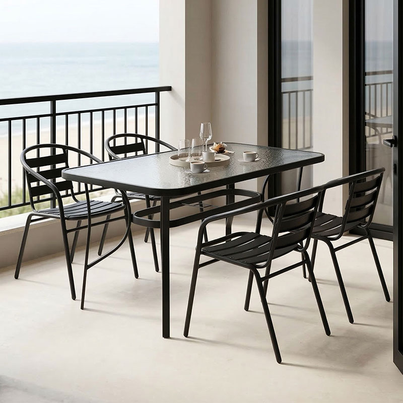 Τραπεζαρία Tade-Ensure pakoworld 5τεμ μέταλλο-γυαλί σε μαύρη απόχρωση 140x80x70εκ