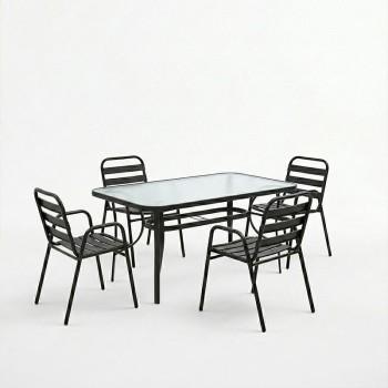 Τραπεζαρία Sussie-Ensure pakoworld 5τεμ μέταλλο-γυαλί σε μαύρη απόχρωση 140x80x70εκ