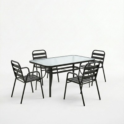 Τραπεζαρία Sussie-Ensure pakoworld 5τεμ μέταλλο-γυαλί σε μαύρη απόχρωση 140x80x70εκ