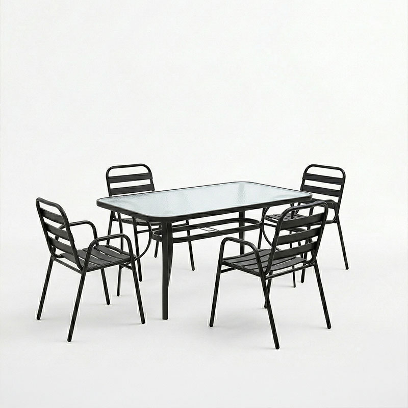 Τραπεζαρία Sussie-Ensure pakoworld 5τεμ μέταλλο-γυαλί σε μαύρη απόχρωση 140x80x70εκ