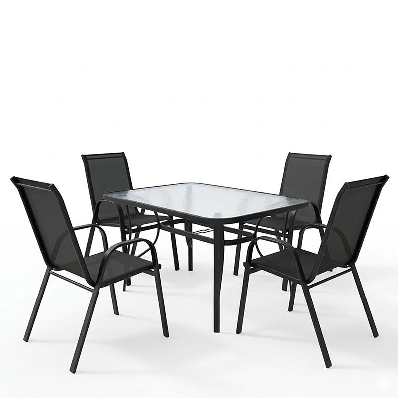 Τραπεζαρία Calan-Ensure pakoworld 5τεμ μέταλλο-γυαλί σε μαύρη απόχρωση 140x80x70εκ