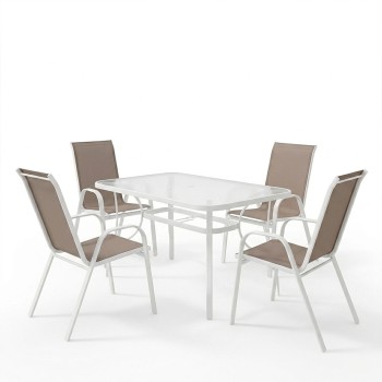 Τραπεζαρία Calan-Ensure pakoworld 5τεμ μέταλλο-γυαλί σε λευκή απόχρωση 120x70x70εκ