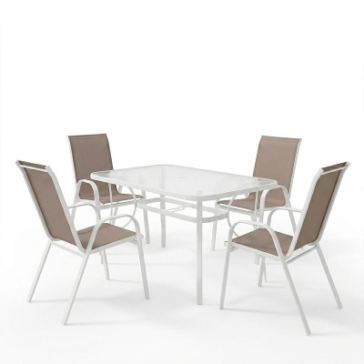 Τραπεζαρία Calan-Ensure pakoworld 5τεμ μέταλλο-γυαλί σε λευκή απόχρωση 120x70x70εκ