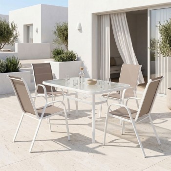 Τραπεζαρία Calan-Ensure pakoworld 5τεμ μέταλλο-γυαλί σε λευκή απόχρωση 120x70x70εκ