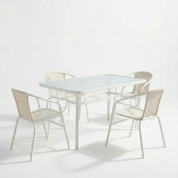 Τραπεζαρία Obbi-Ensure pakoworld 5τεμ μέταλλο-γυαλί σε λευκή απόχρωση 120x70x70εκ