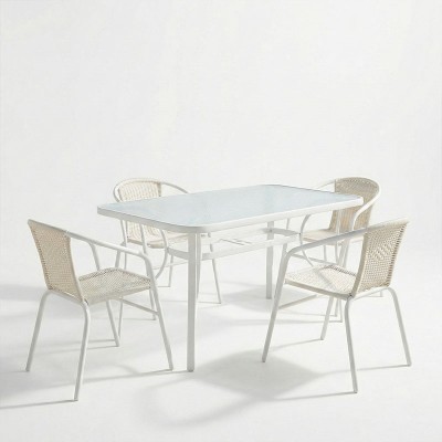 Τραπεζαρία Obbi-Ensure pakoworld 5τεμ μέταλλο-γυαλί σε λευκή απόχρωση 120x70x70εκ