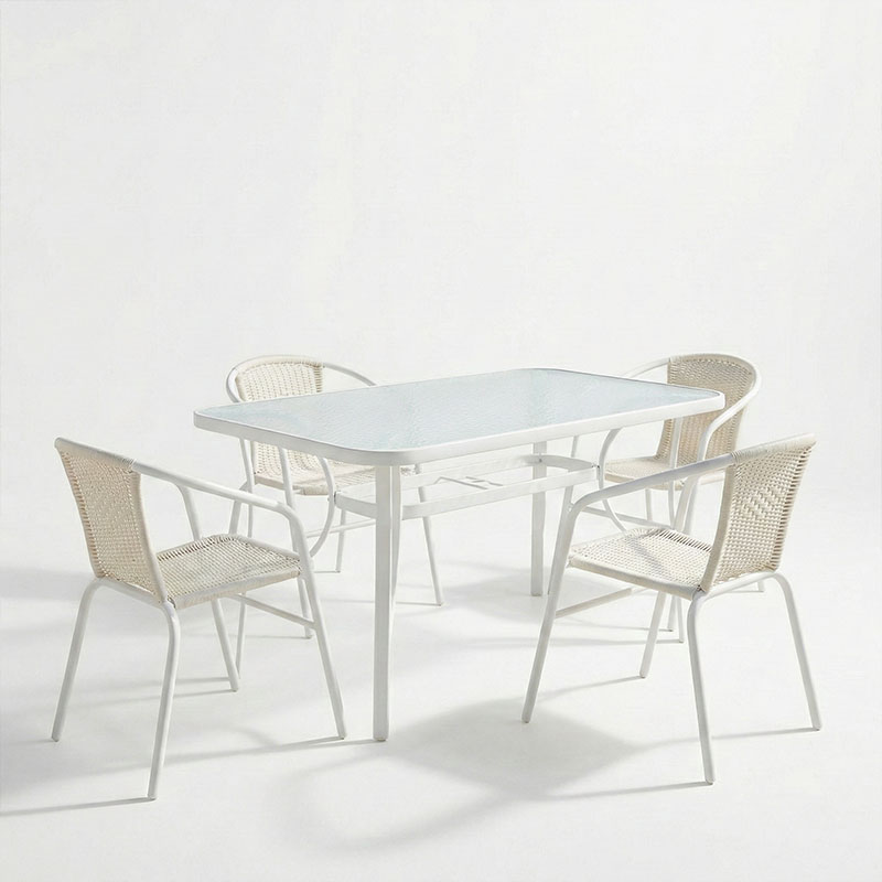 Τραπεζαρία Obbi-Ensure pakoworld 5τεμ μέταλλο-γυαλί σε λευκή απόχρωση 120x70x70εκ