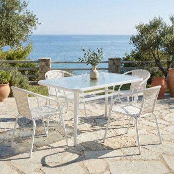 Τραπεζαρία Obbi-Ensure pakoworld 5τεμ μέταλλο-γυαλί σε λευκή απόχρωση 120x70x70εκ