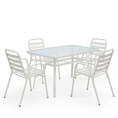 Τραπεζαρία Sussie-Ensure pakoworld 5τεμ μέταλλο-γυαλί σε λευκή απόχρωση 120x70x70εκ