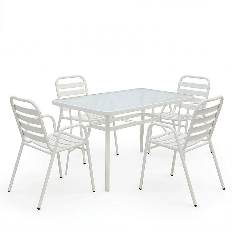 Τραπεζαρία Sussie-Ensure pakoworld 5τεμ μέταλλο-γυαλί σε λευκή απόχρωση 120x70x70εκ