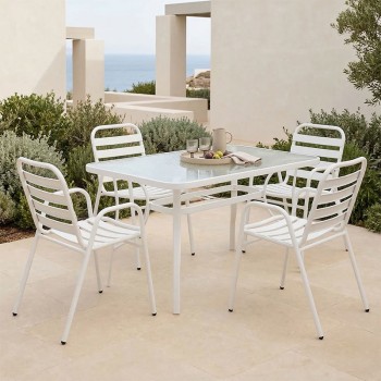 Τραπεζαρία Sussie-Ensure pakoworld 5τεμ μέταλλο-γυαλί σε λευκή απόχρωση 120x70x70εκ