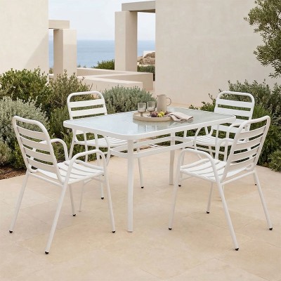 Τραπεζαρία Sussie-Ensure pakoworld 5τεμ μέταλλο-γυαλί σε λευκή απόχρωση 120x70x70εκ