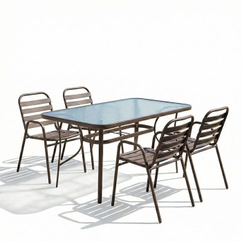 Τραπεζαρία Sussie-Ensure pakoworld 5τεμ μέταλλο-γυαλί σε καφέ απόχρωση 120x70x70εκ