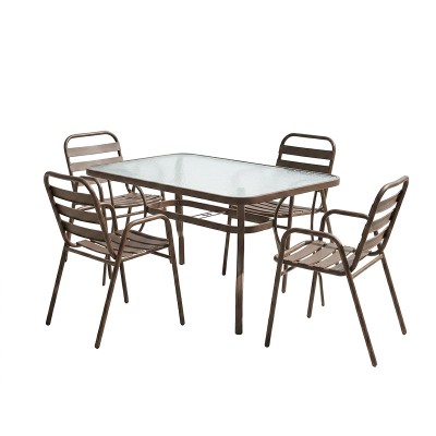 Τραπεζαρία Ensure-Sussie pakoworld 5τεμ μέταλλο σε καφέ απόχρωση 140x80x70εκ