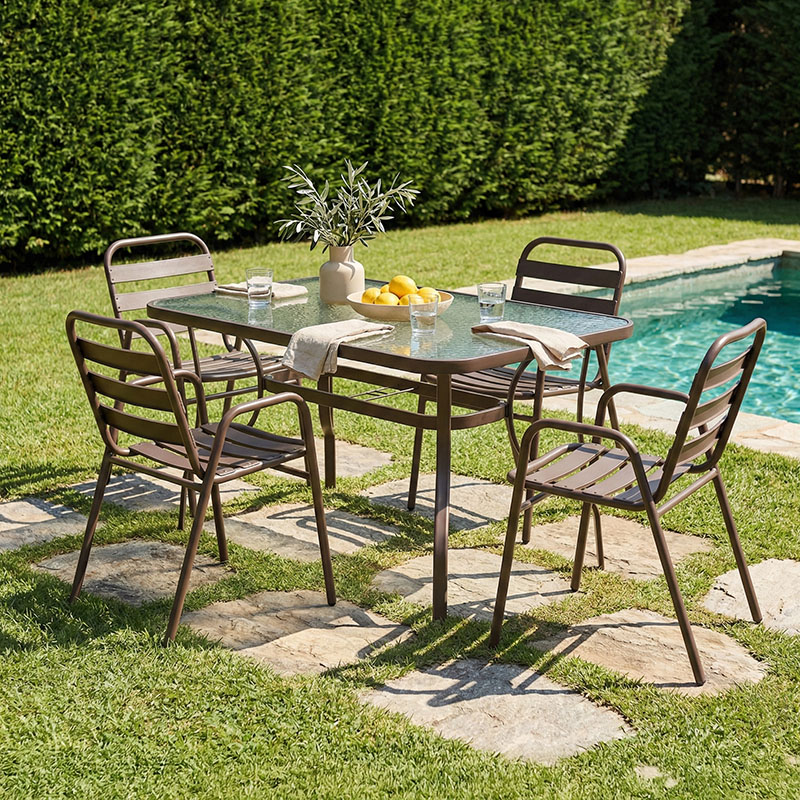 Τραπεζαρία Ensure-Sussie pakoworld 5τεμ μέταλλο σε καφέ απόχρωση 140x80x70εκ