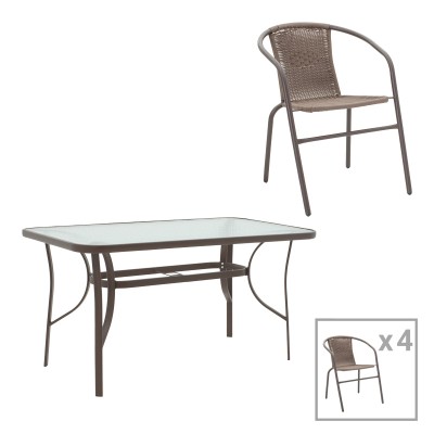 Τραπεζαρία Ensure-Obbi pakoworld 5τεμ μέταλλο σε καφέ απόχρωση 140x80x70εκ