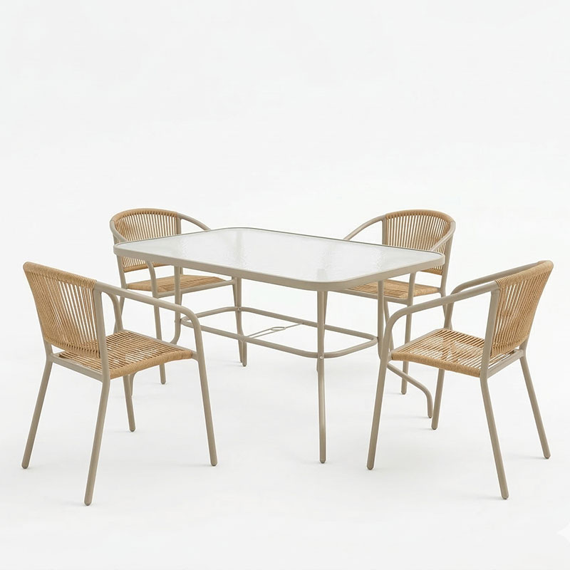 Τραπεζαρία Valor-Lindaria pakoworld σετ 5τεμ μέταλλο σε σαμπανιζέ και pe rattan σε φυσική απόχρωση 110x60x70εκ