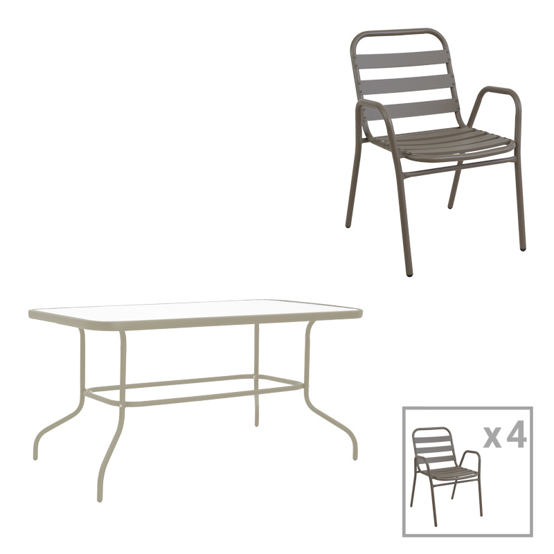 Τραπεζαρία Valor-Sussie pakoworld σετ 5τεμ μέταλλο σε σαμπανιζέ φυσική απόχρωση 110x60x70εκ