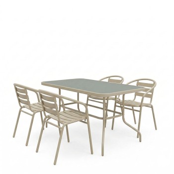 Τραπεζαρία Tade-Valor pakoworld 5τεμ μέταλλο-γυαλί σε σαμπανιζέ απόχρωση 110x60x70εκ